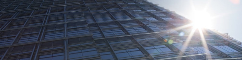 Looking upward at an office building